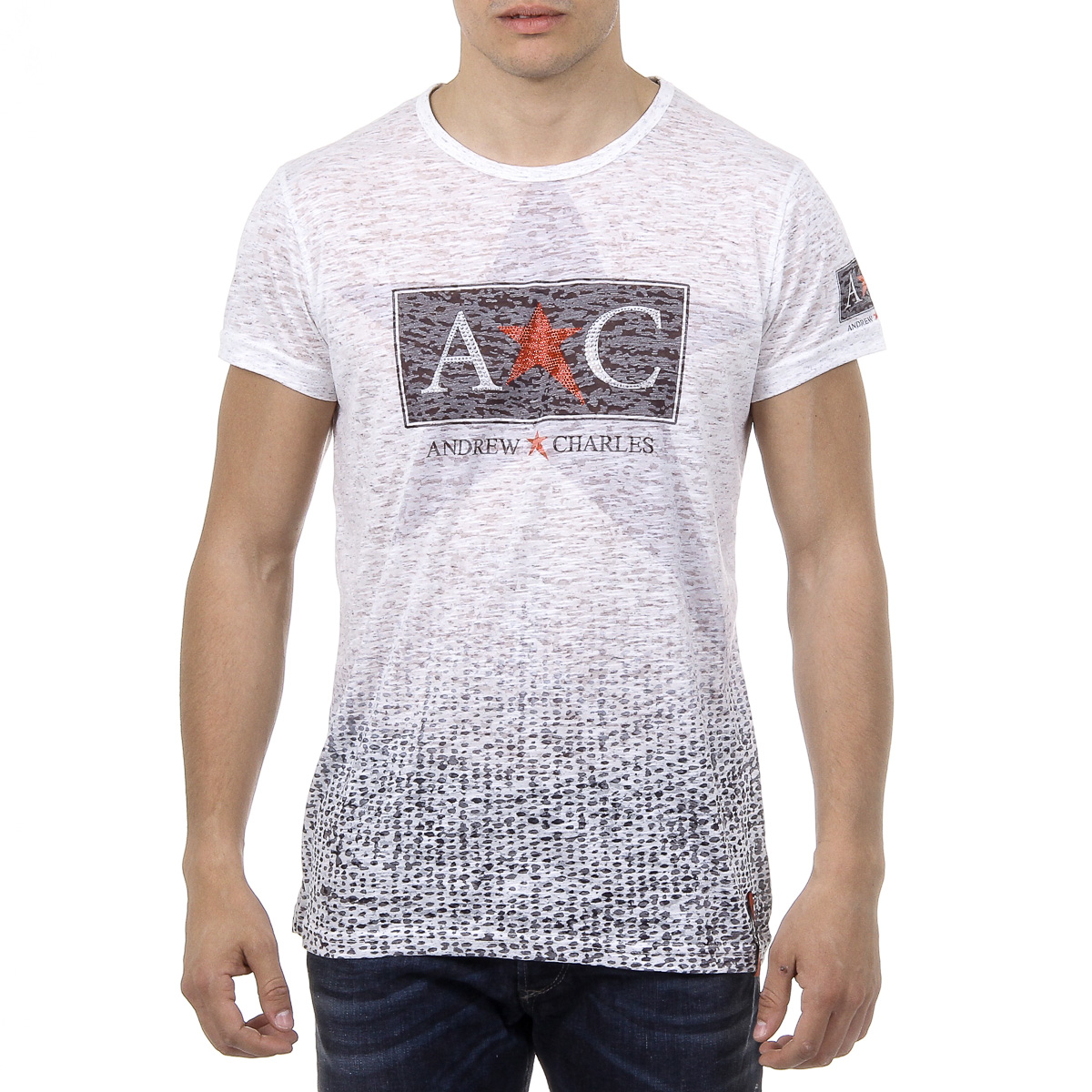 Andrew Charles Mens T-Shirt Short Sleeves Round Neck White LEVI
