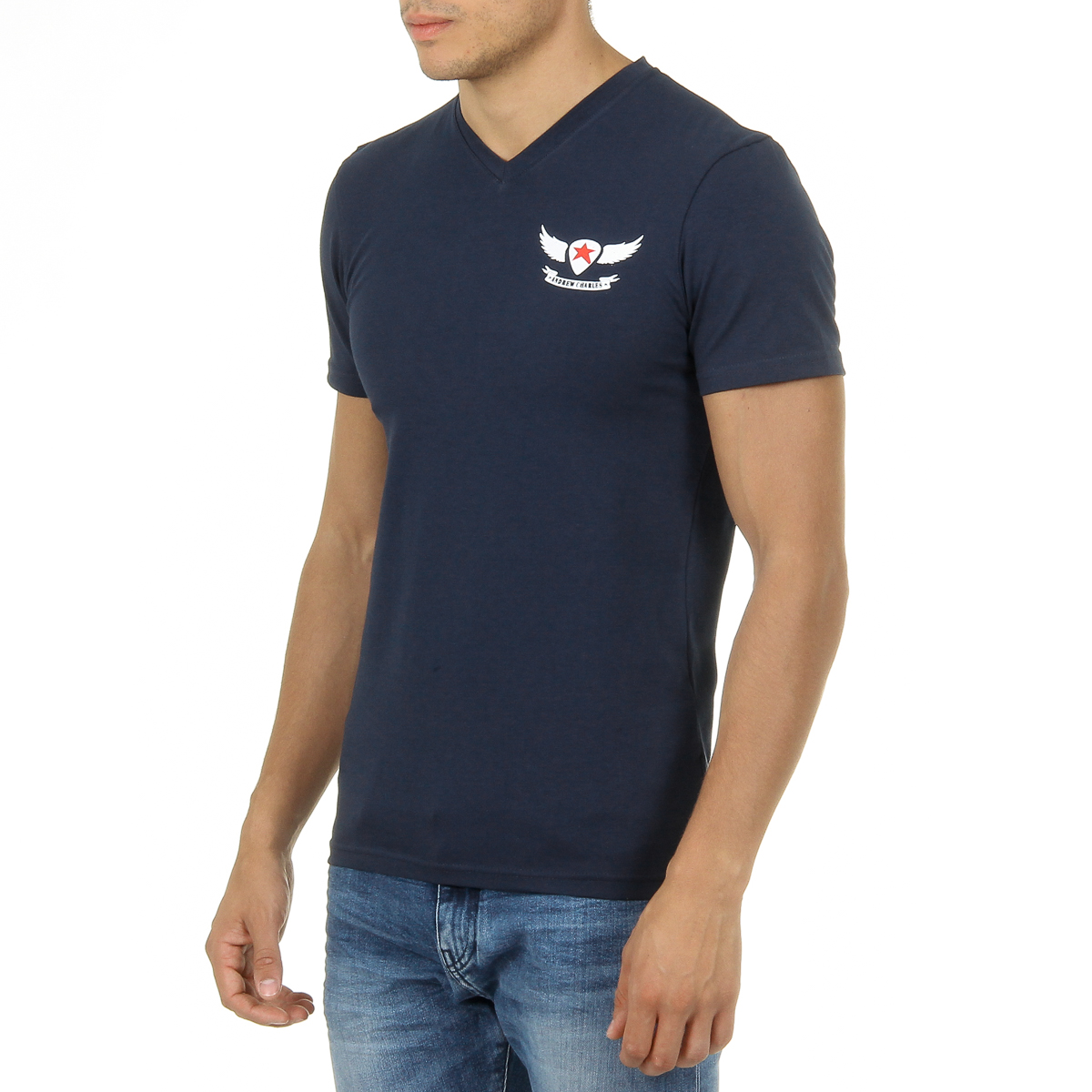 Andrew Charles Mens T-Shirt Short Sleeves V-Neck Blue KENAN