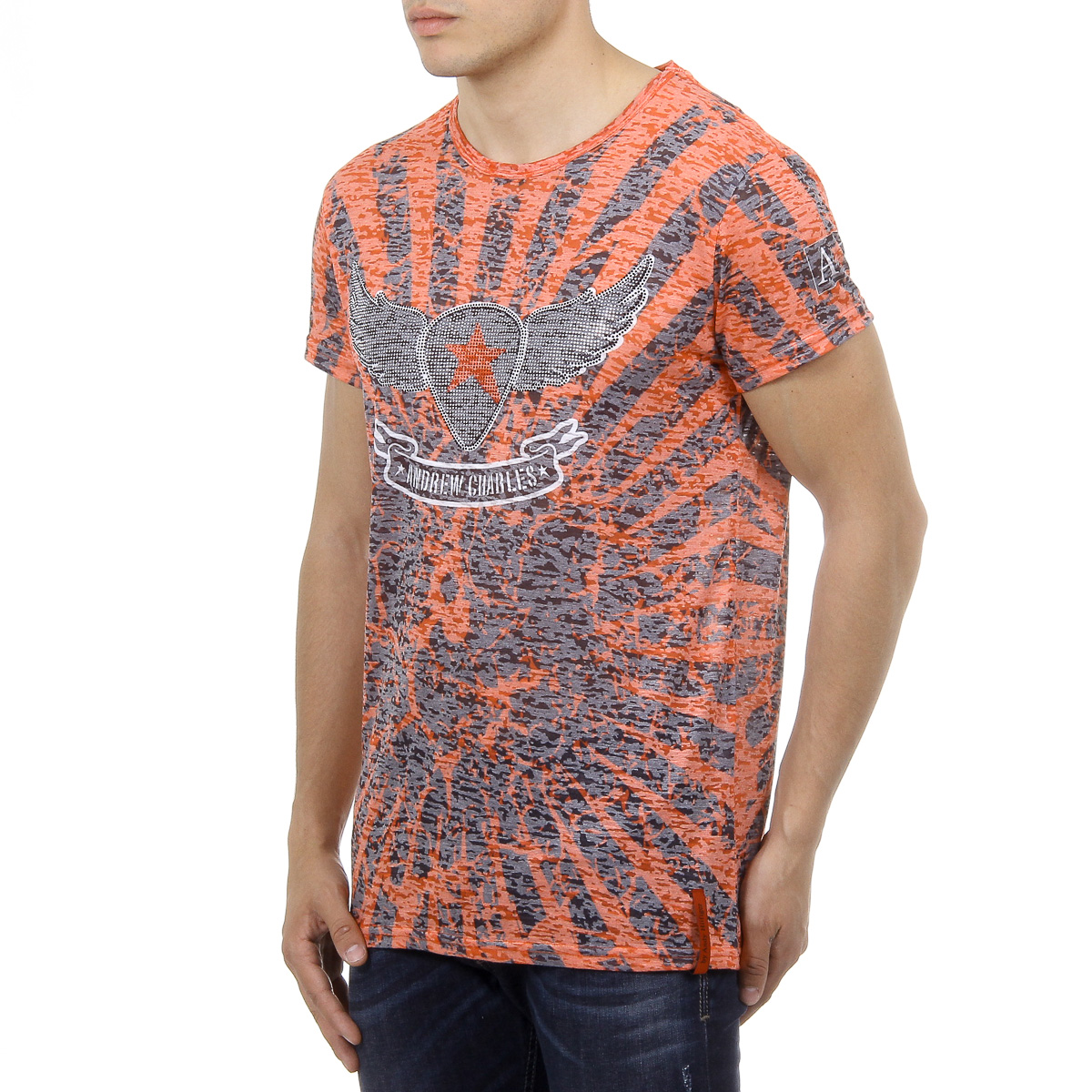 Andrew Charles Mens T-Shirt Short Sleeves Round Neck Red CALEB
