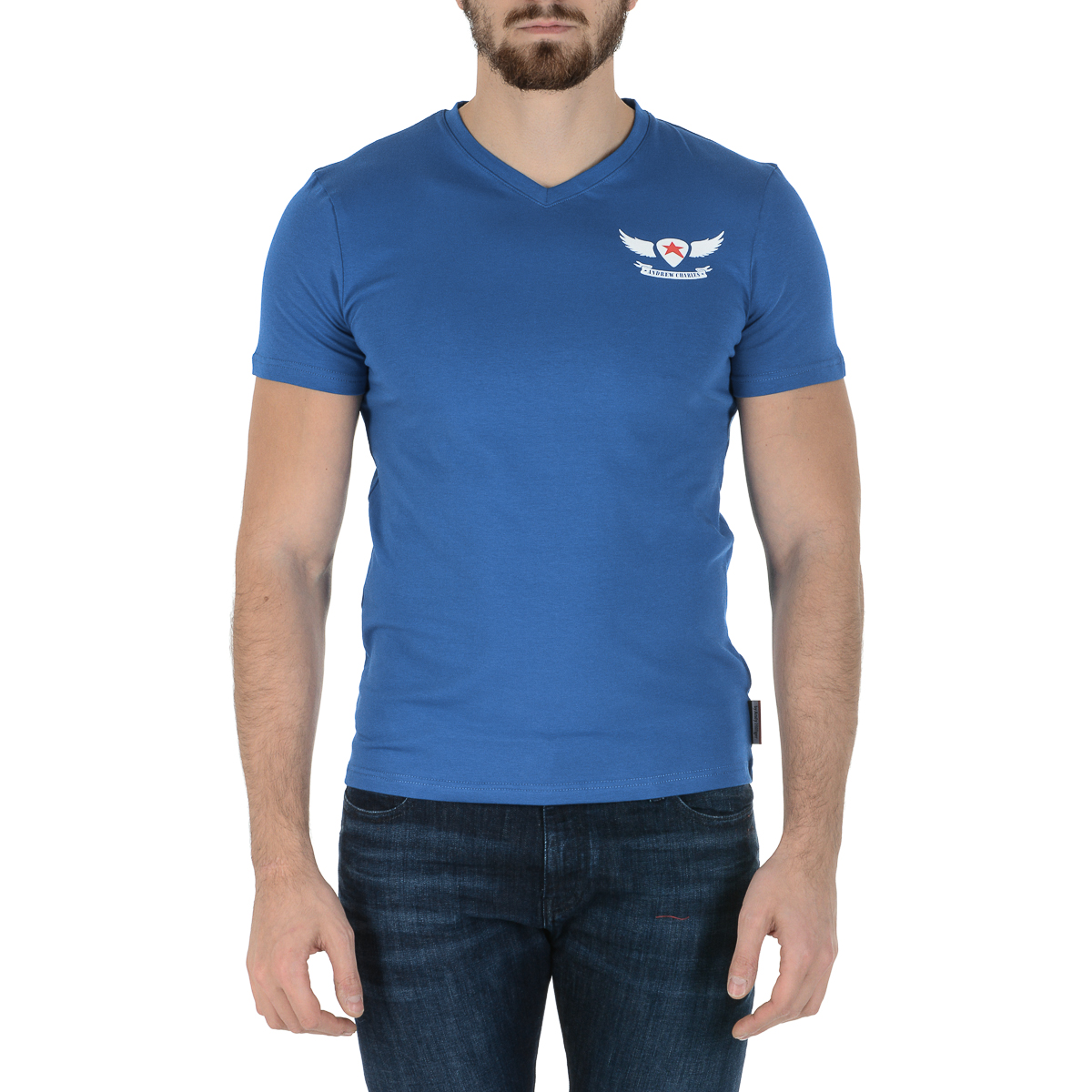 Andrew Charles Mens T-Shirt Short Sleeves V-Neck Blue KENAN