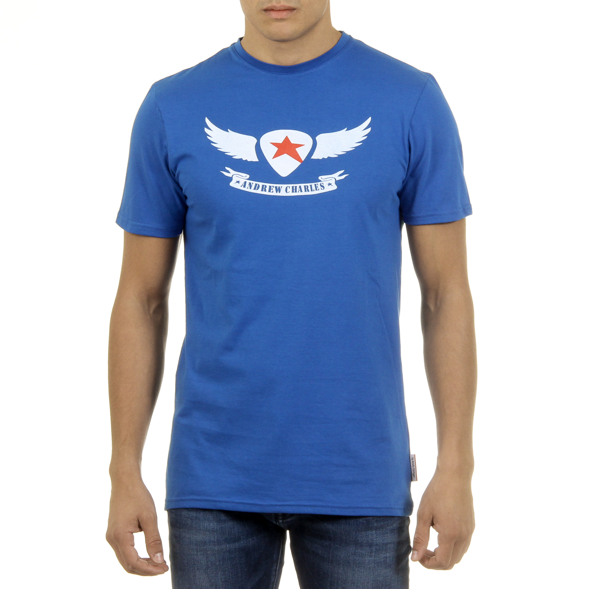 Andrew Charles Mens T-Shirt Short Sleeves Round Neck Blue KEITA