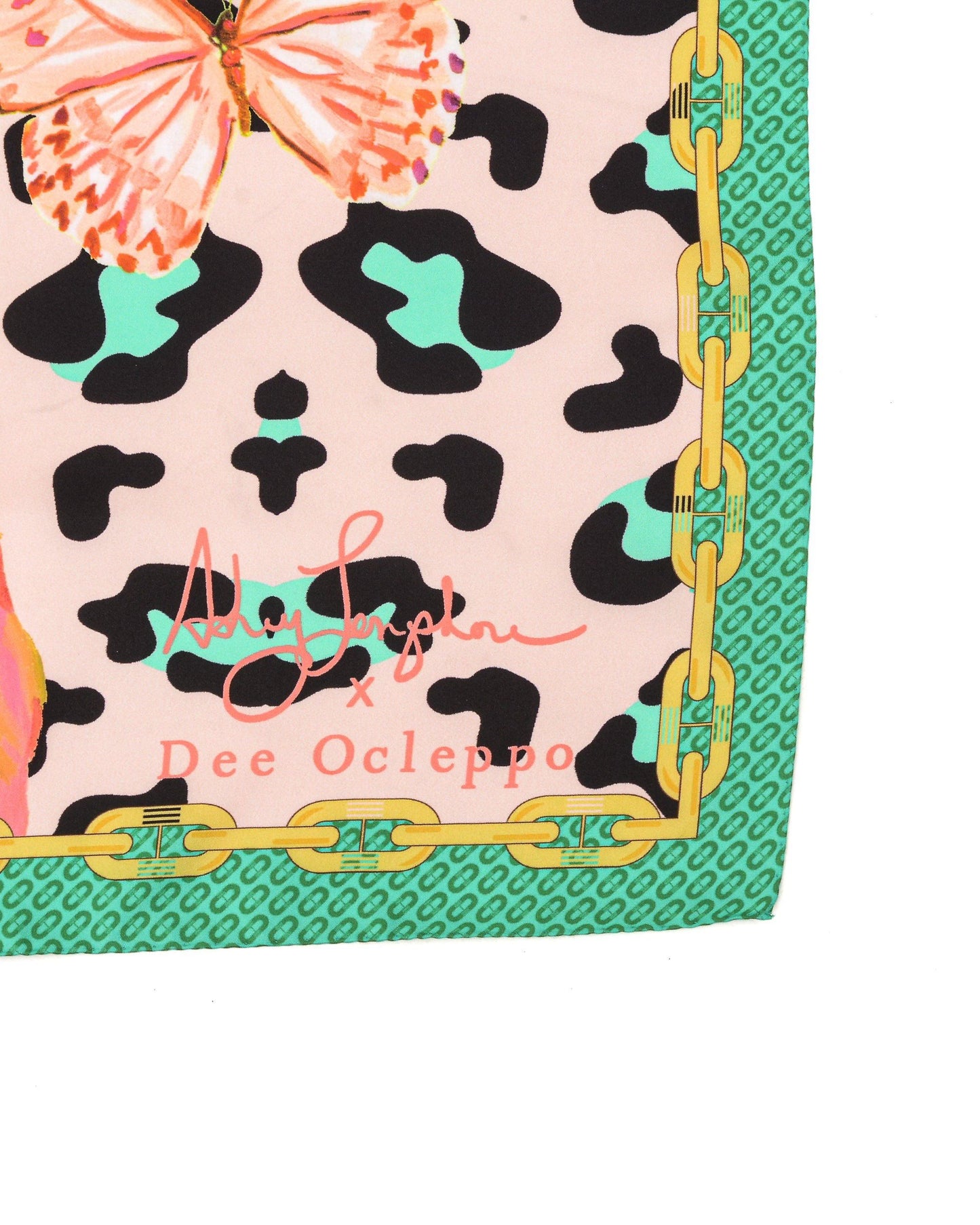 Dee X Ashley Longshore Green Leopard Silk Scarf