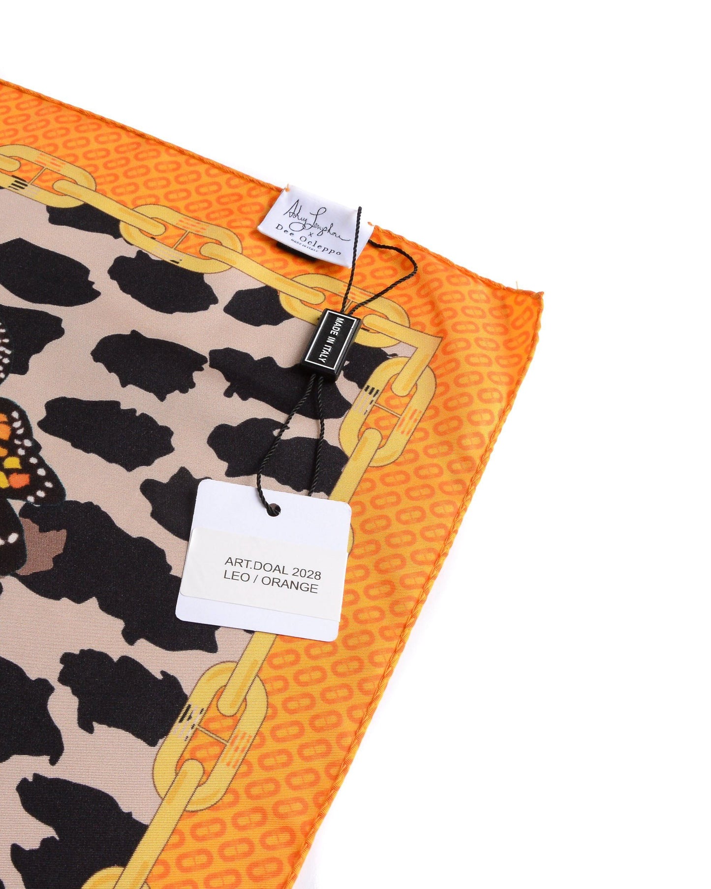 Dee X Ashley Longshore Orange Leopard Silk Scarf