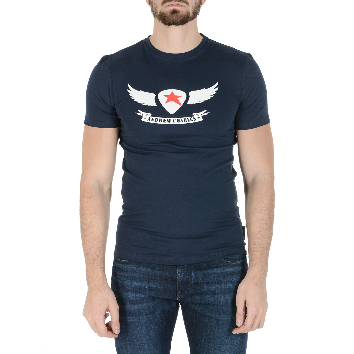 Andrew Charles Mens T-Shirt Short Sleeves Round Neck Blue KEITA