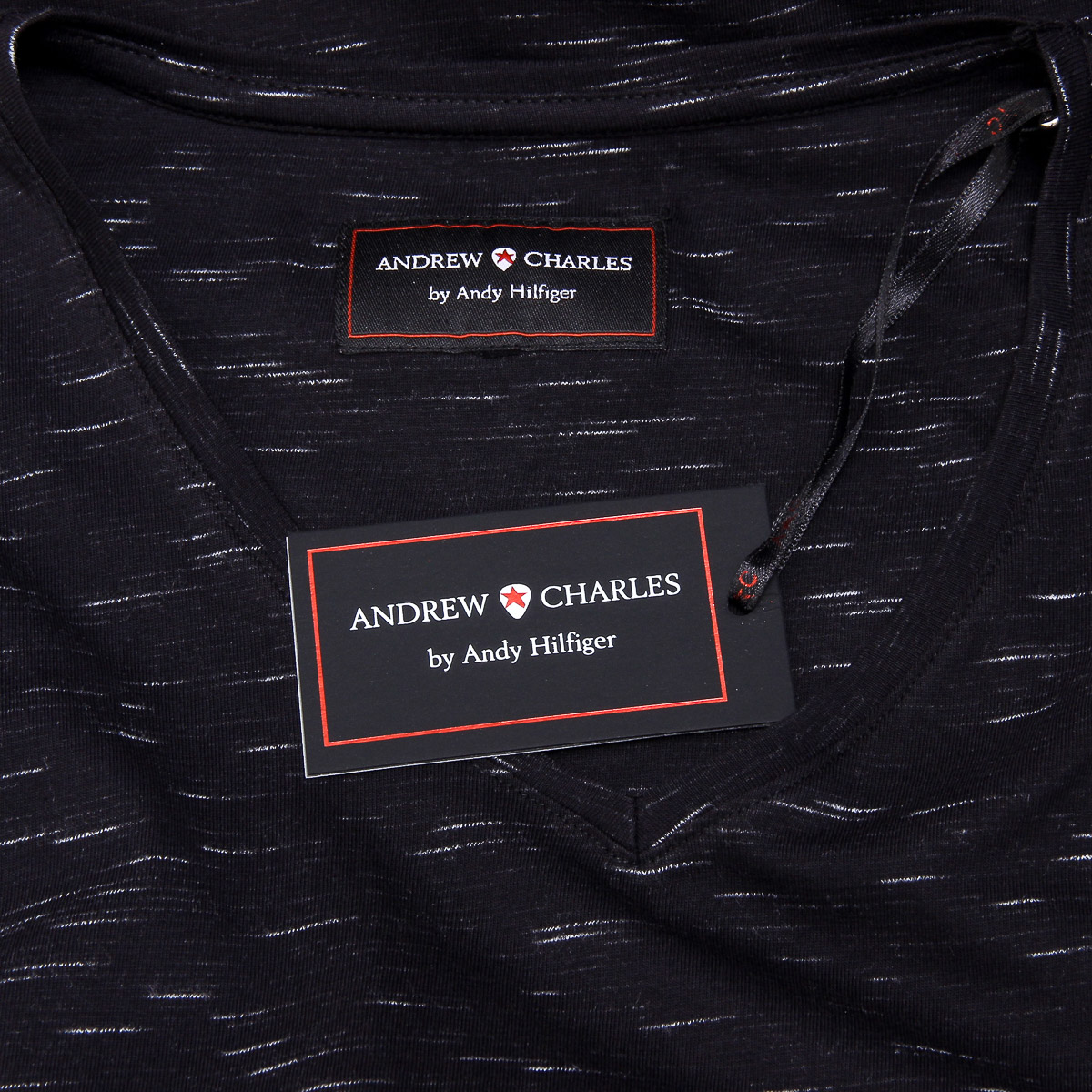 Andrew Charles Mens T-Shirt Short Sleeves V-Neck Black AARON