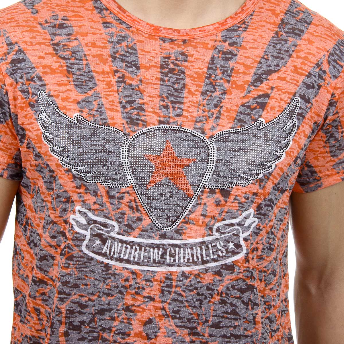 Andrew Charles Mens T-Shirt Short Sleeves Round Neck Red CALEB