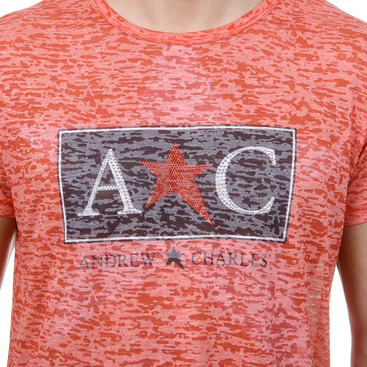 Andrew Charles Mens T-Shirt Short Sleeves Round Neck Red LEVI