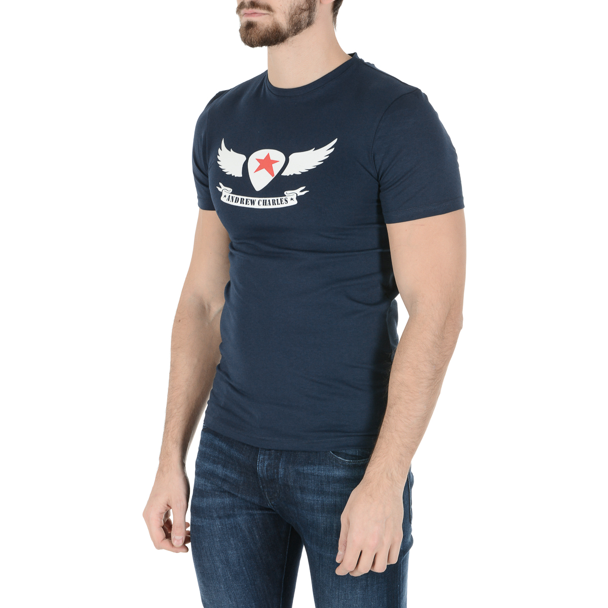 Andrew Charles Mens T-Shirt Short Sleeves Round Neck Blue KEITA