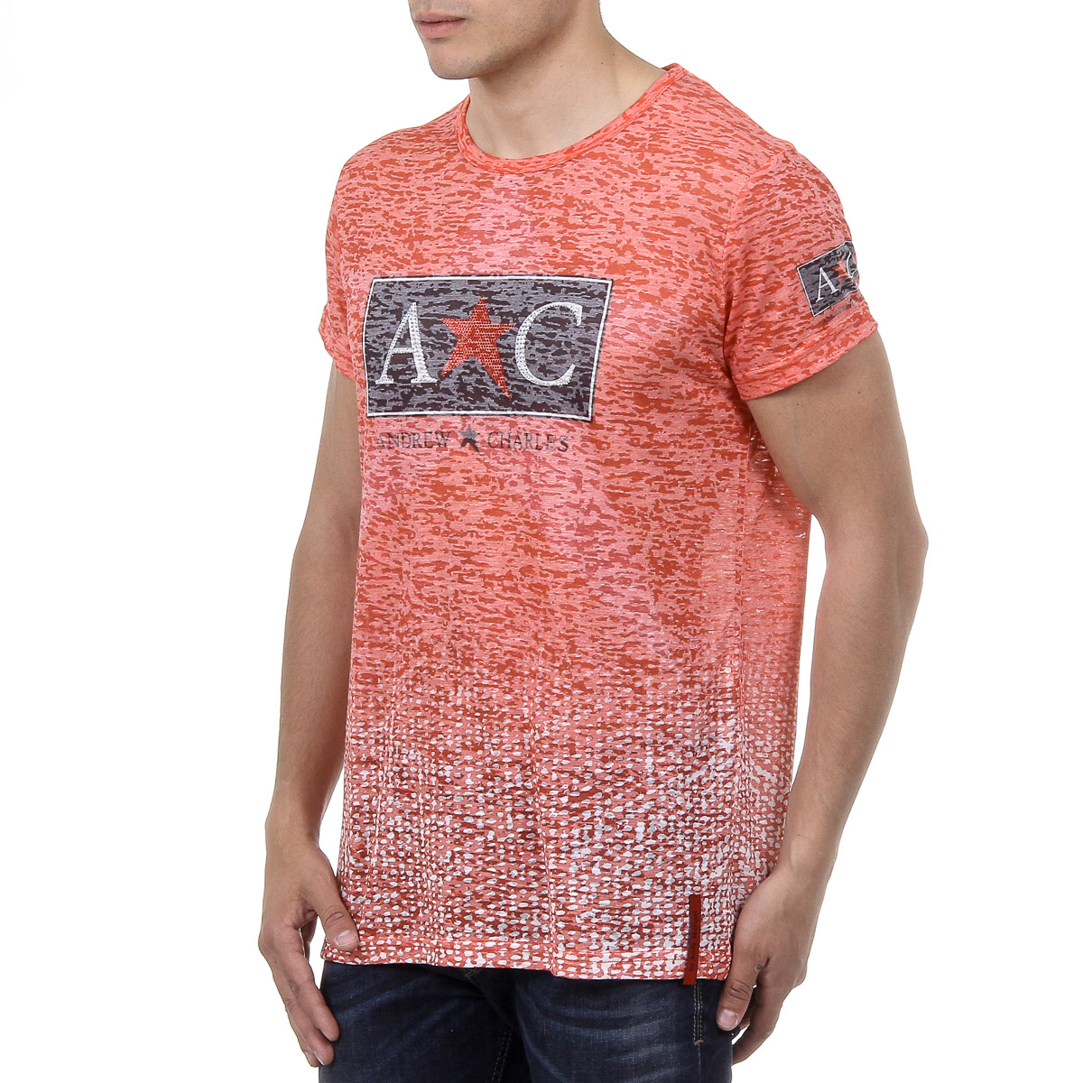 Andrew Charles Mens T-Shirt Short Sleeves Round Neck Red LEVI