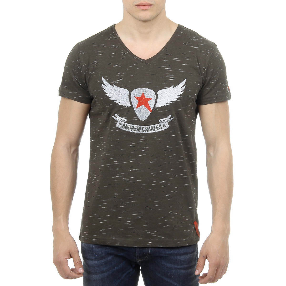 Andrew Charles Mens T-Shirt Short Sleeves V-Neck Dark Green CONNOR