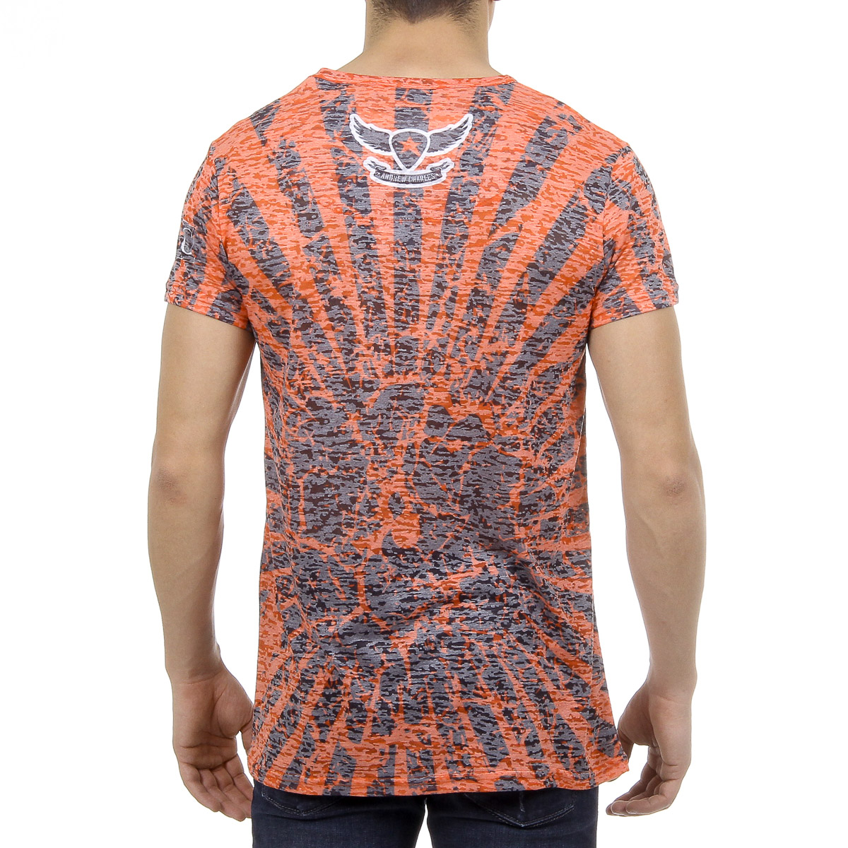 Andrew Charles Mens T-Shirt Short Sleeves Round Neck Red CALEB