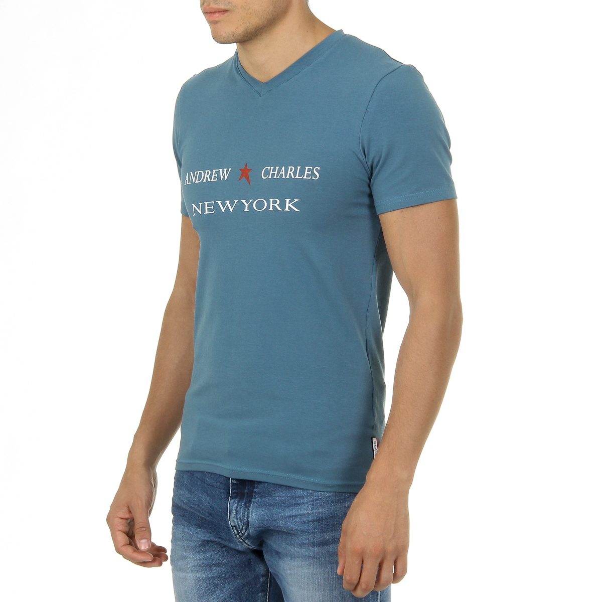Andrew Charles Mens T-Shirt Short Sleeves V-Neck Green KENAN