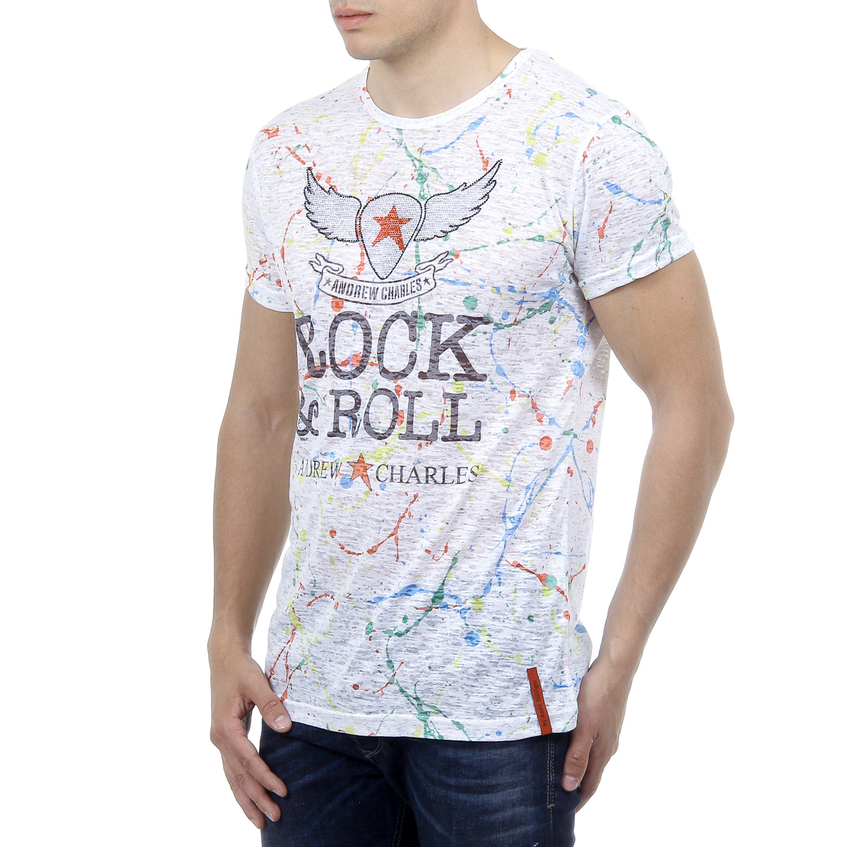 Andrew Charles Mens T-Shirt Short Sleeves Round Neck White HUNTER