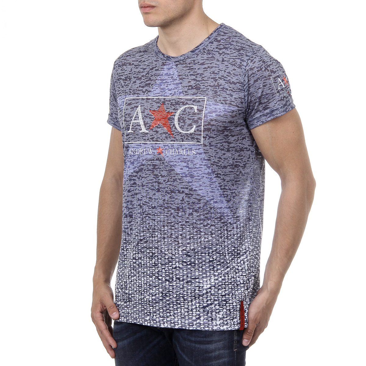 Andrew Charles Mens T-Shirt Short Sleeves Round Neck Blue LEVI