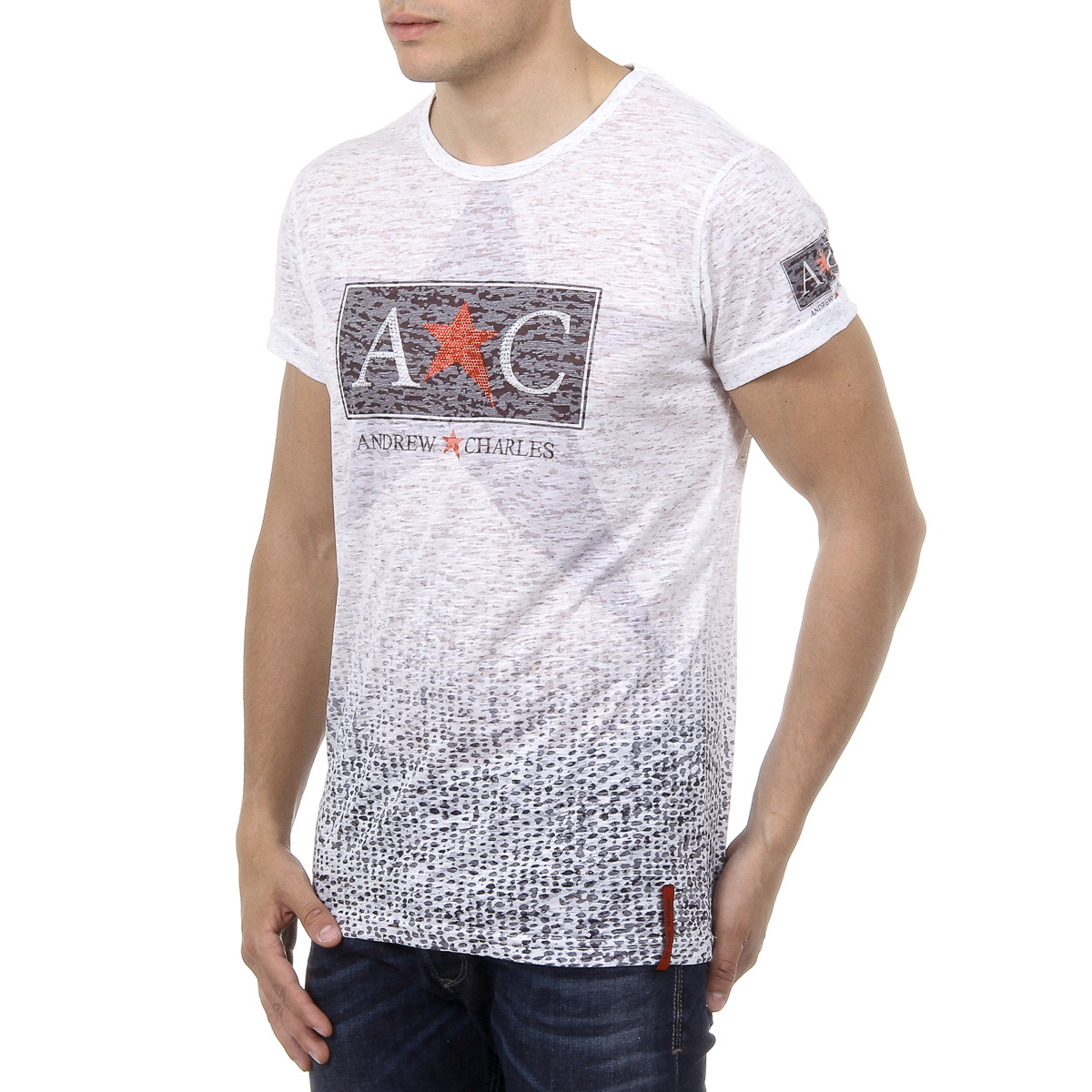 Andrew Charles Mens T-Shirt Short Sleeves Round Neck White LEVI