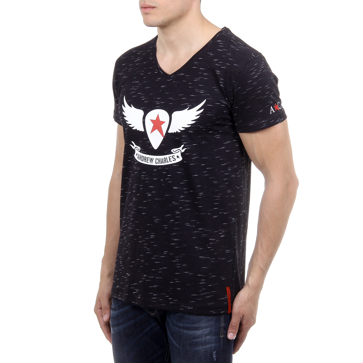 Andrew Charles Mens T-Shirt Short Sleeves V-Neck Black AARON