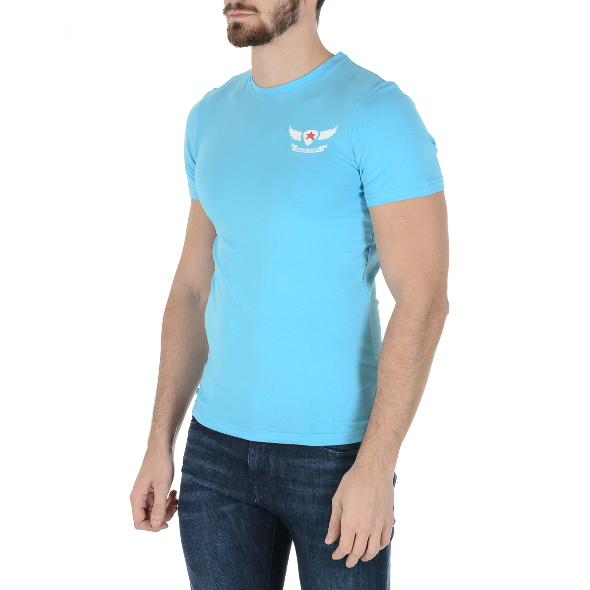 Andrew Charles Mens T-Shirt Short Sleeves Round Neck Light Blue KEITA