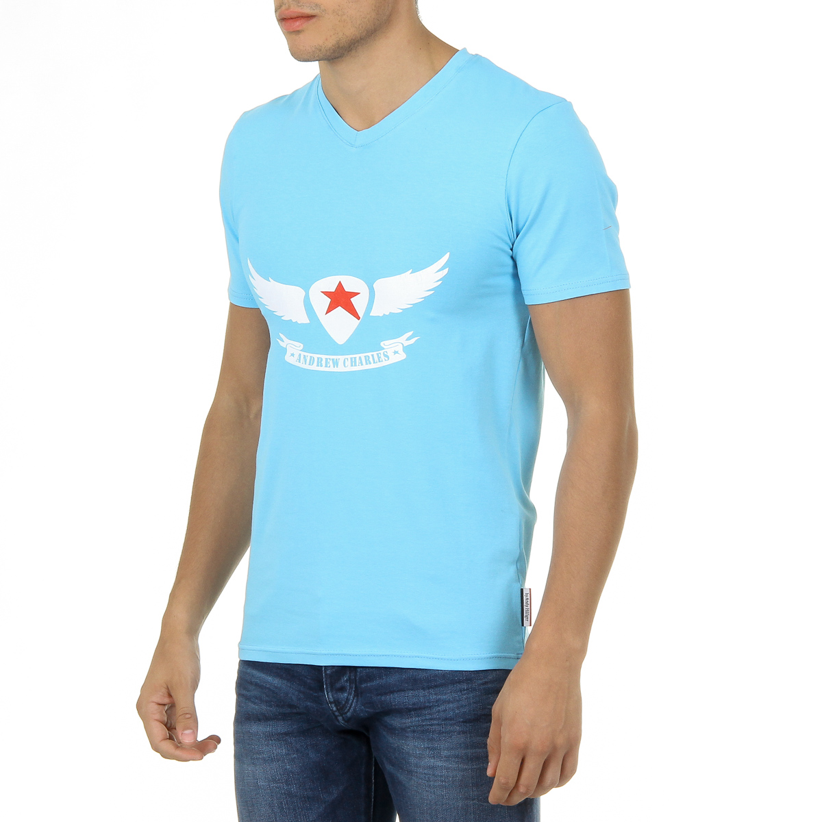 Andrew Charles Mens T-Shirt Short Sleeves V-Neck Light Blue KENAN