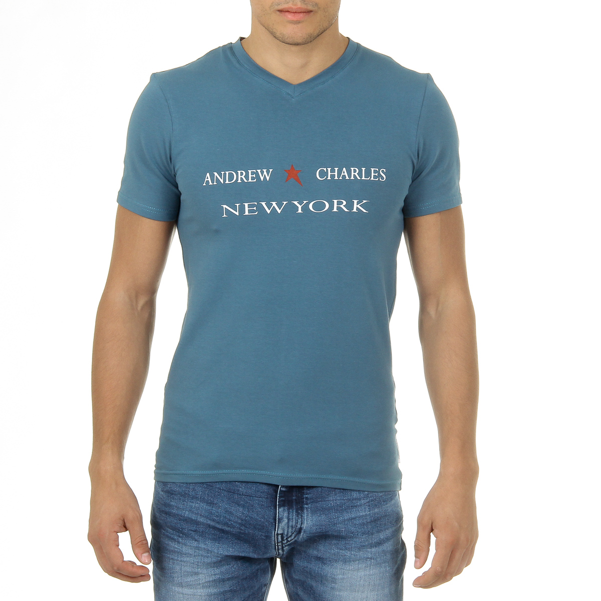 Andrew Charles Mens T-Shirt Short Sleeves V-Neck Green KENAN