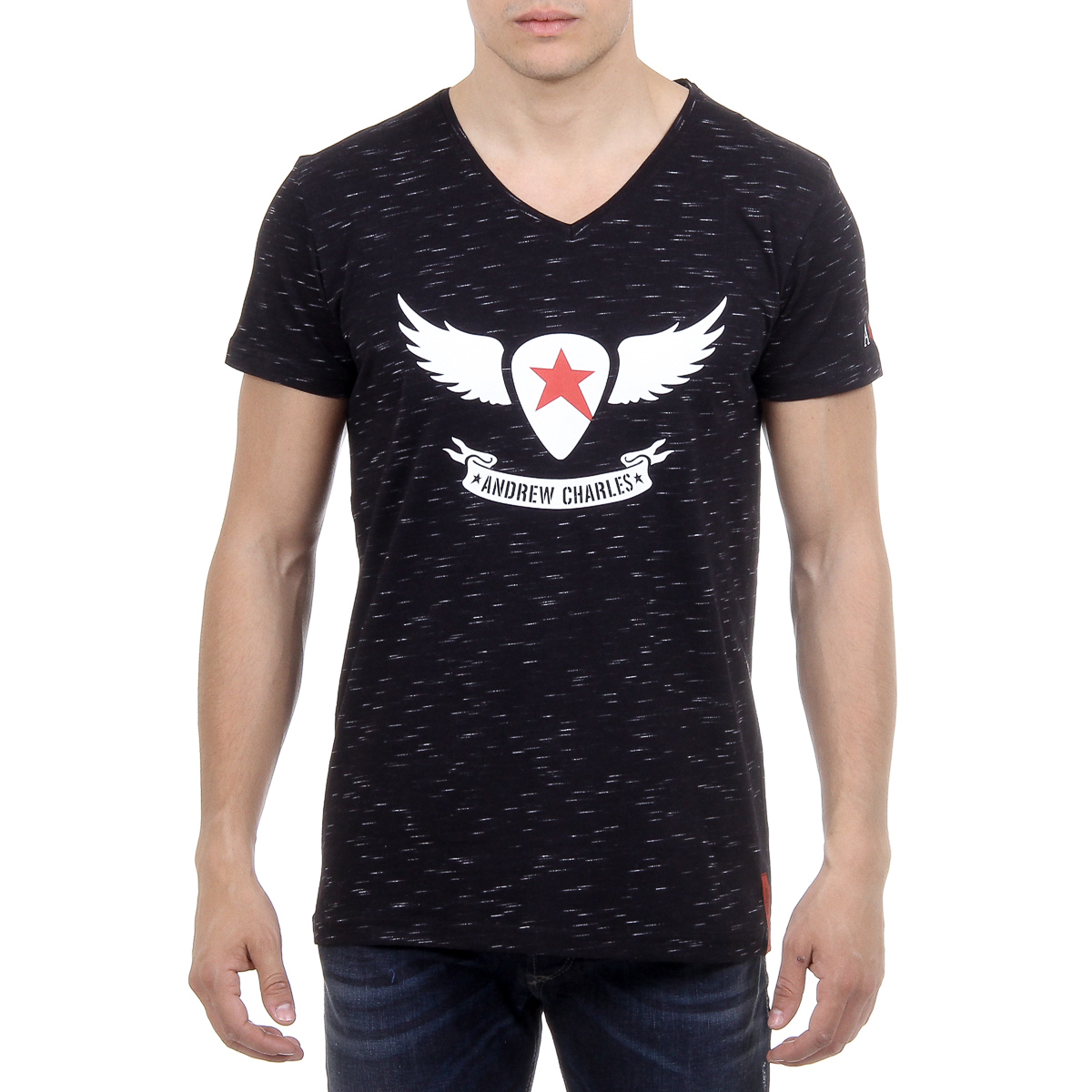 Andrew Charles Mens T-Shirt Short Sleeves V-Neck Black AARON