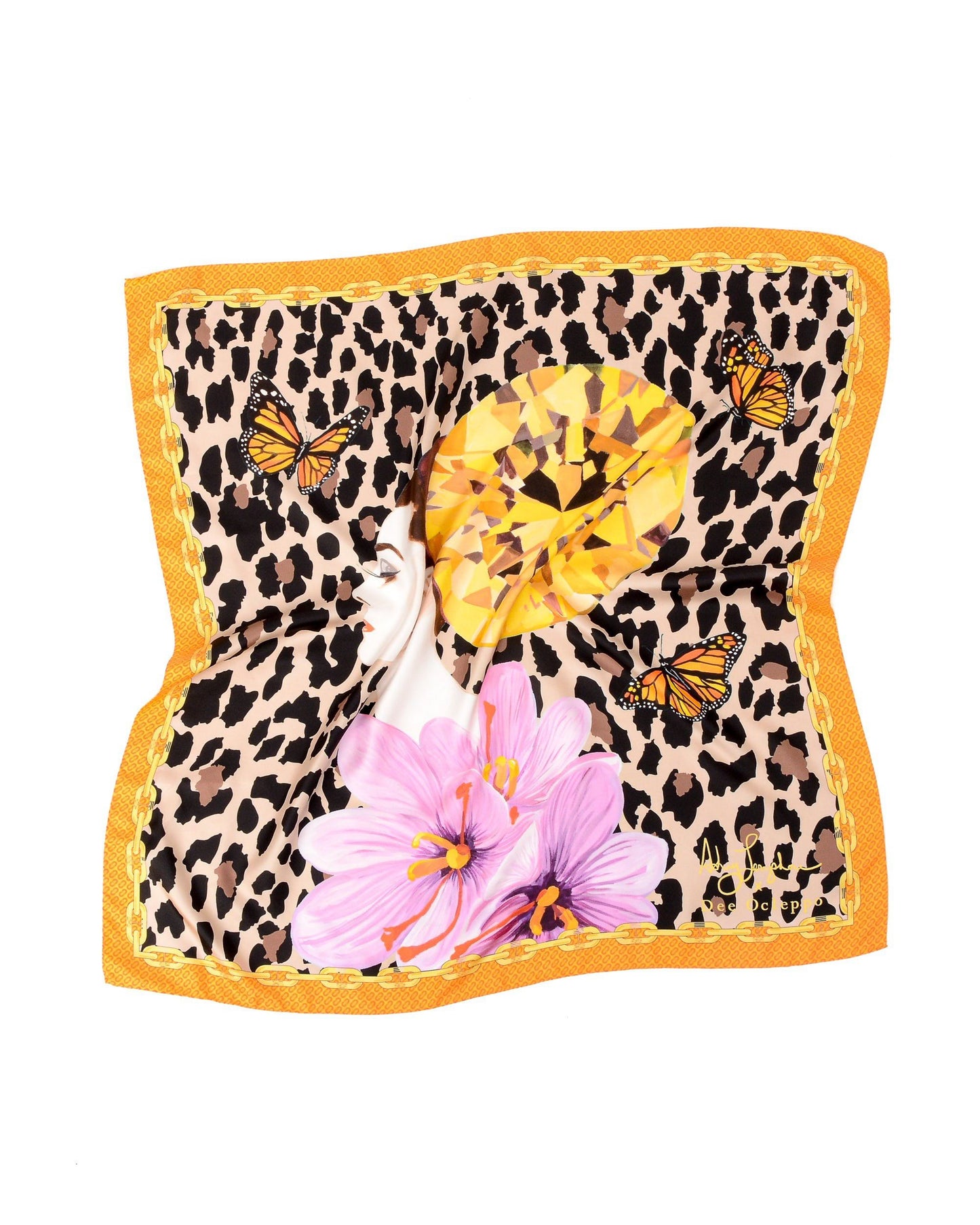 Dee X Ashley Longshore Orange Leopard Silk Scarf