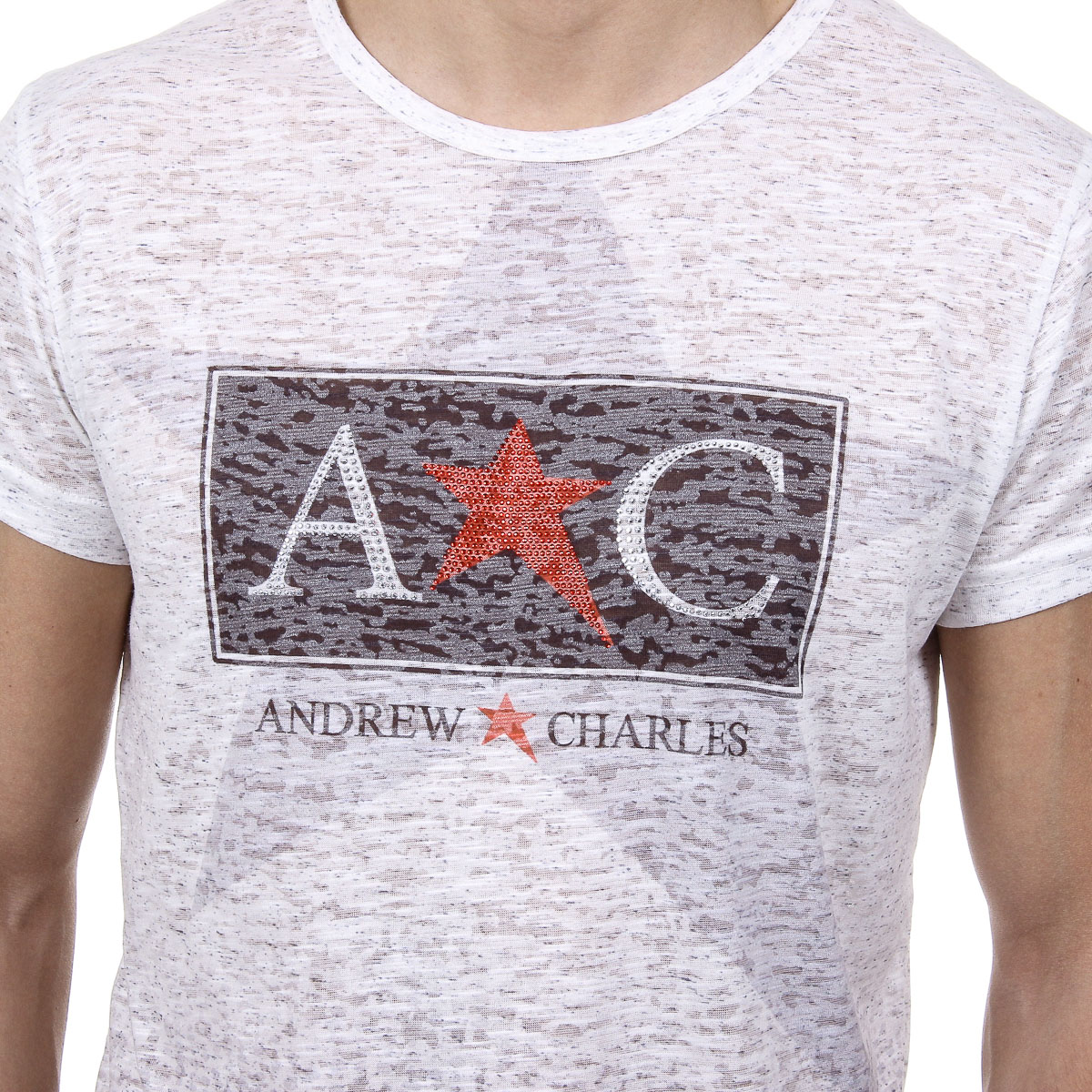 Andrew Charles Mens T-Shirt Short Sleeves Round Neck White LEVI