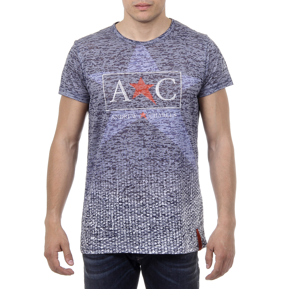Andrew Charles Mens T-Shirt Short Sleeves Round Neck Blue LEVI