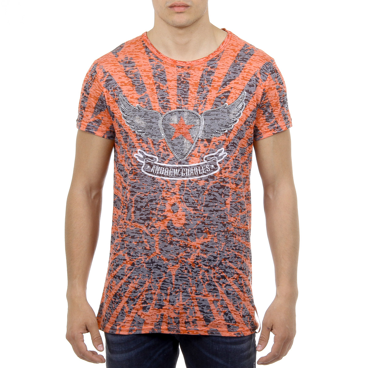 Andrew Charles Mens T-Shirt Short Sleeves Round Neck Red CALEB