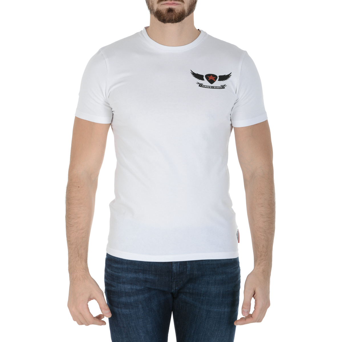 Andrew Charles Mens T-Shirt Short Sleeves Round Neck White KEITA