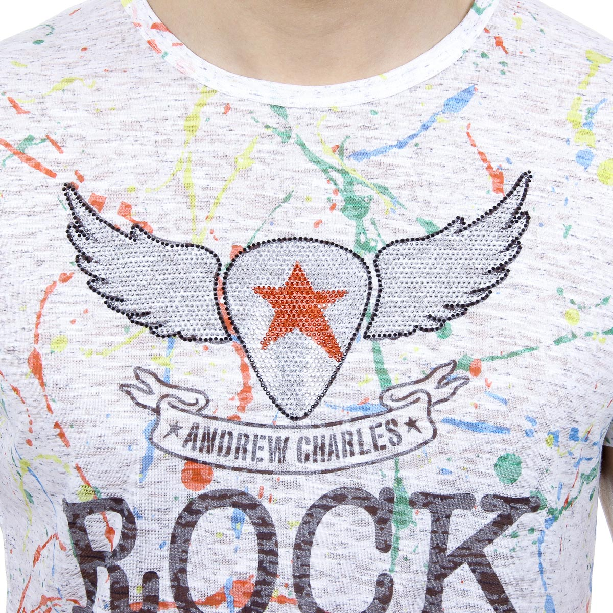 Andrew Charles Mens T-Shirt Short Sleeves Round Neck White HUNTER