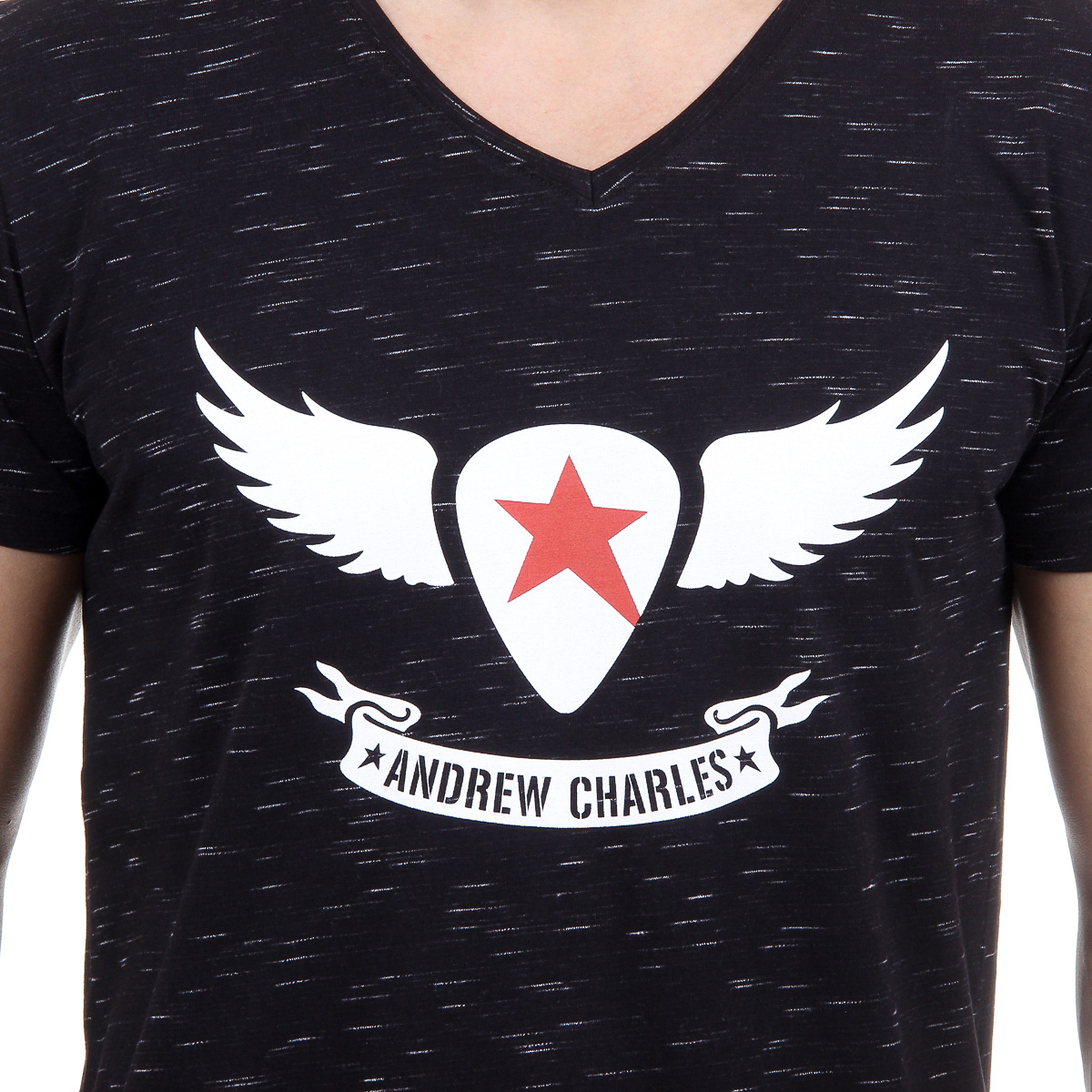 Andrew Charles Mens T-Shirt Short Sleeves V-Neck Black AARON