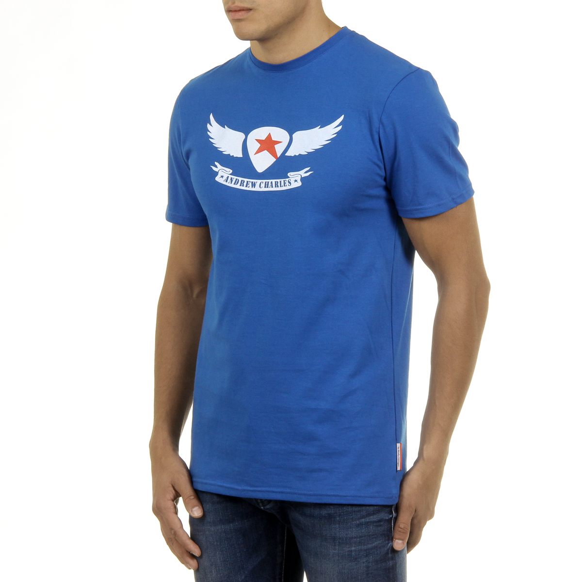 Andrew Charles Mens T-Shirt Short Sleeves Round Neck Blue KEITA