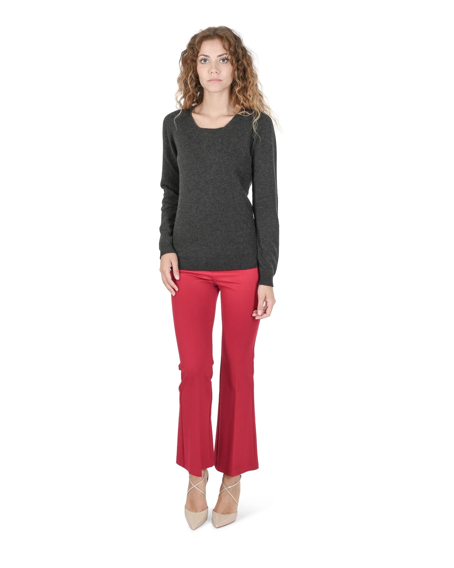 Crown of Edinburgh Cashmere Womens Square Neck Sweater COE 0024 IRON GREY