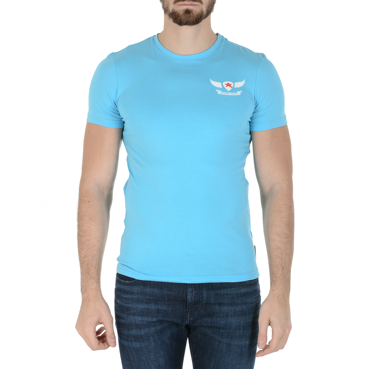 Andrew Charles Mens T-Shirt Short Sleeves Round Neck Light Blue KEITA