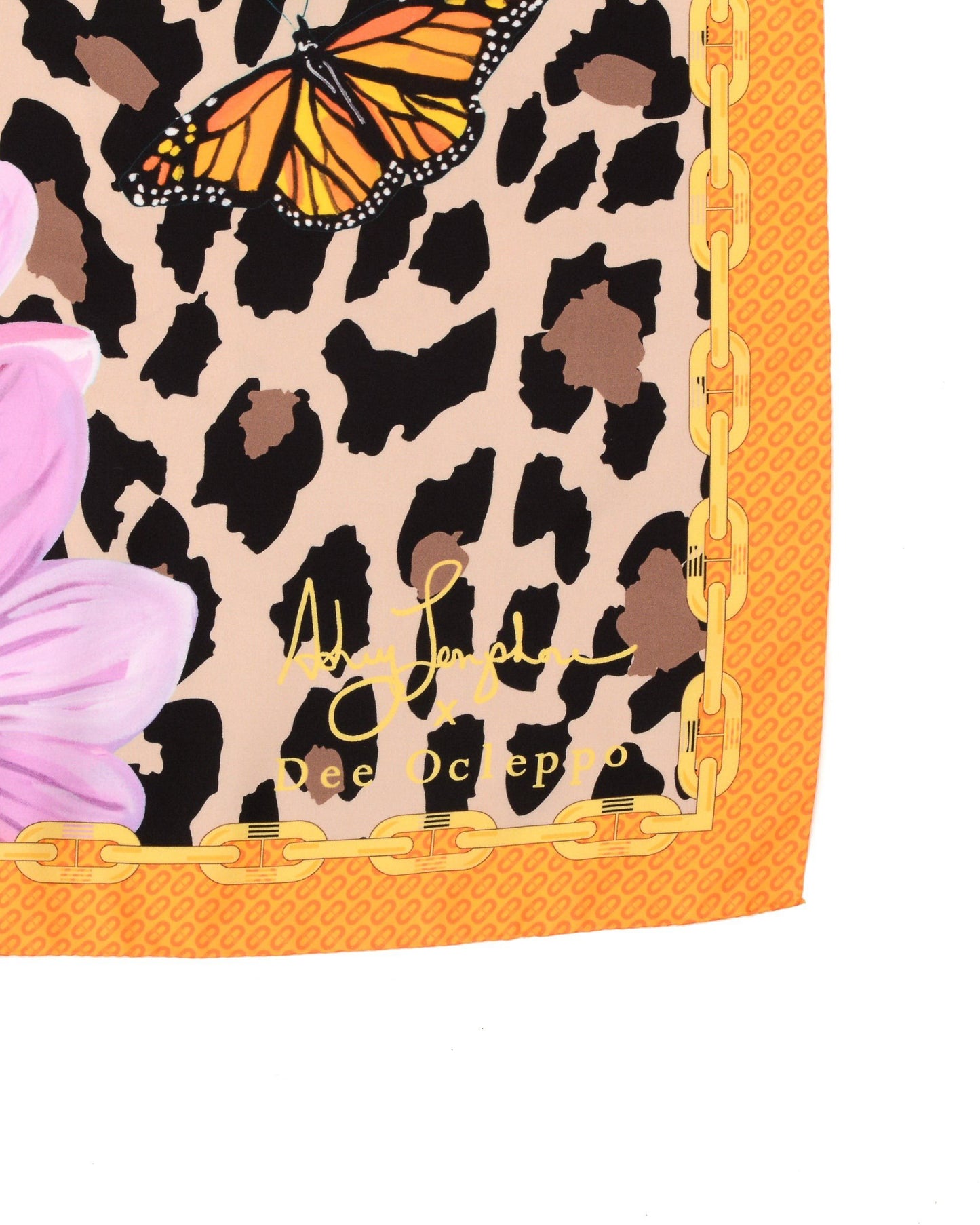 Dee X Ashley Longshore Orange Leopard Silk Scarf