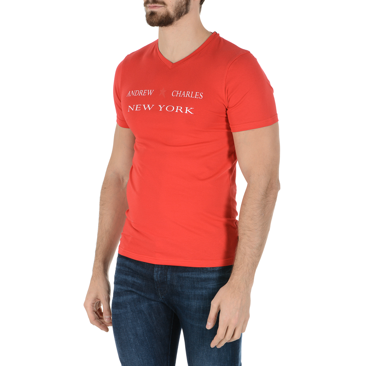 Andrew Charles Mens T-Shirt Short Sleeves V-Neck Red KENAN