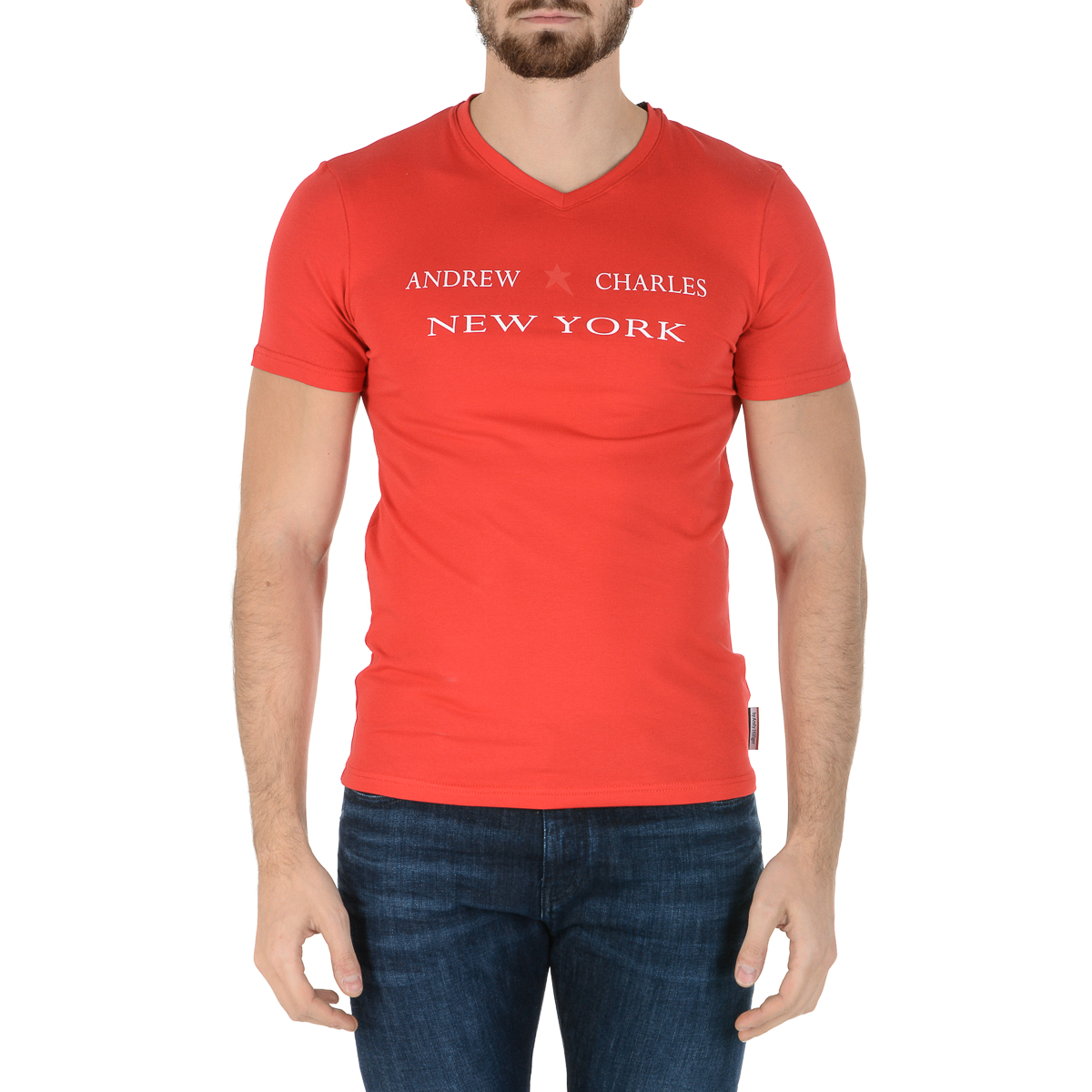 Andrew Charles Mens T-Shirt Short Sleeves V-Neck Red KENAN