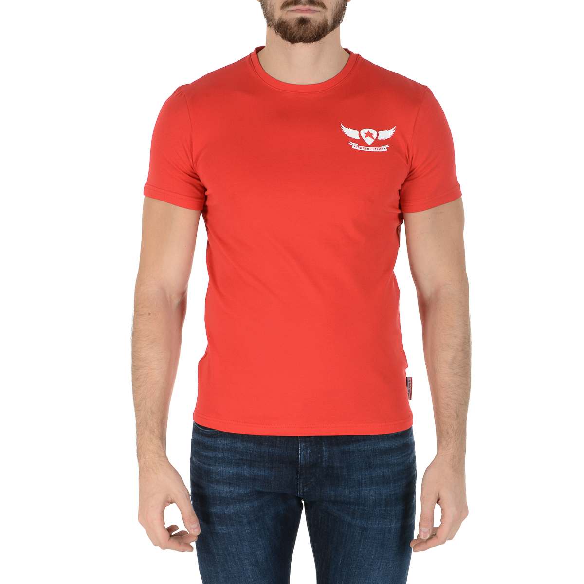Andrew Charles Mens T-Shirt Short Sleeves Round Neck Red KEITA