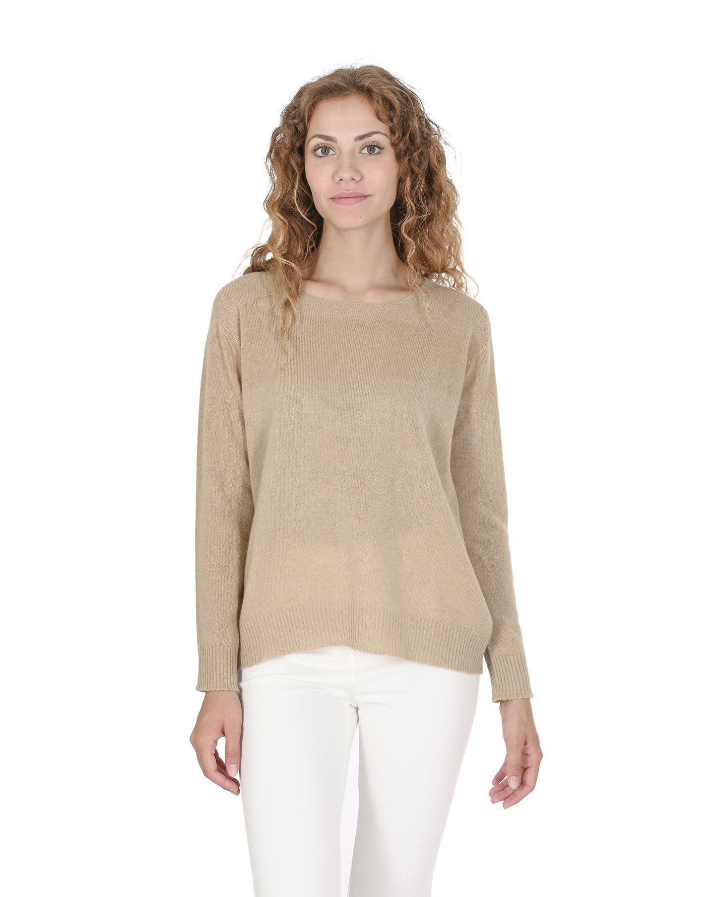 Crown of Edinburgh Cashmere Womens Square Neck Sweater COE 006 SAND