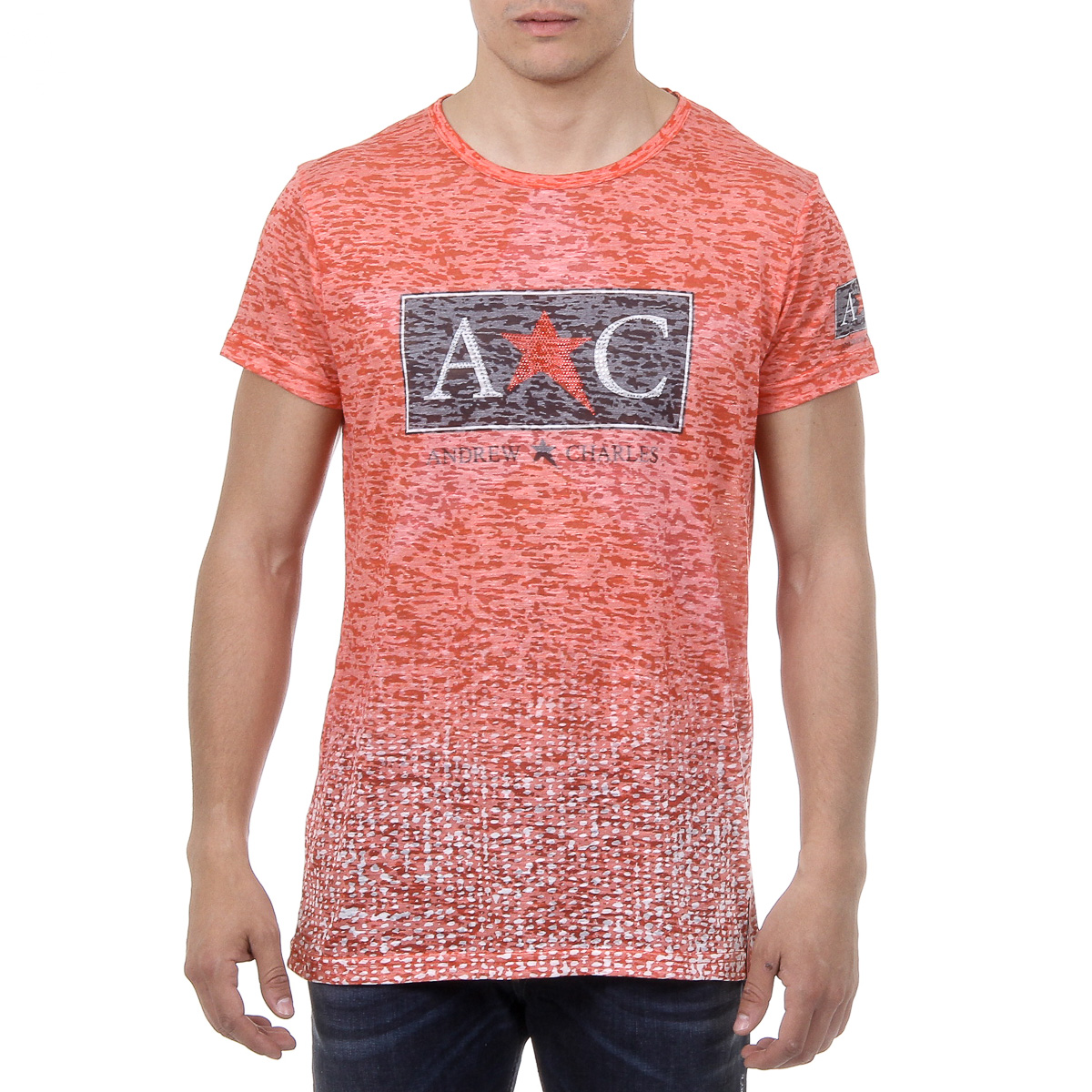 Andrew Charles Mens T-Shirt Short Sleeves Round Neck Red LEVI